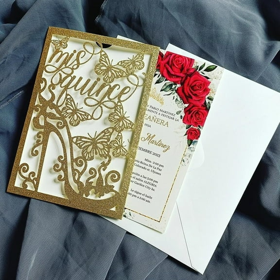 20PCS Crystal Shoes Quinceanera Invitation Cards With Blank Sheet And Envelope for Miss xv,SVG, DXF, PNG,15 year, Sweet 16 birthday,Brides Bridal Shower,Engagement