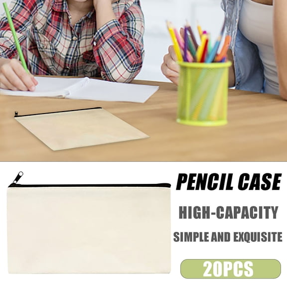 20PCS DIY Canvas Storage Bags – Blank Zipper Pouches for Crafts, & Travel, Reusable Cosmetic & Stationery Organizers (Spring 2025 Bulk Set, 8.3x4.7in) White