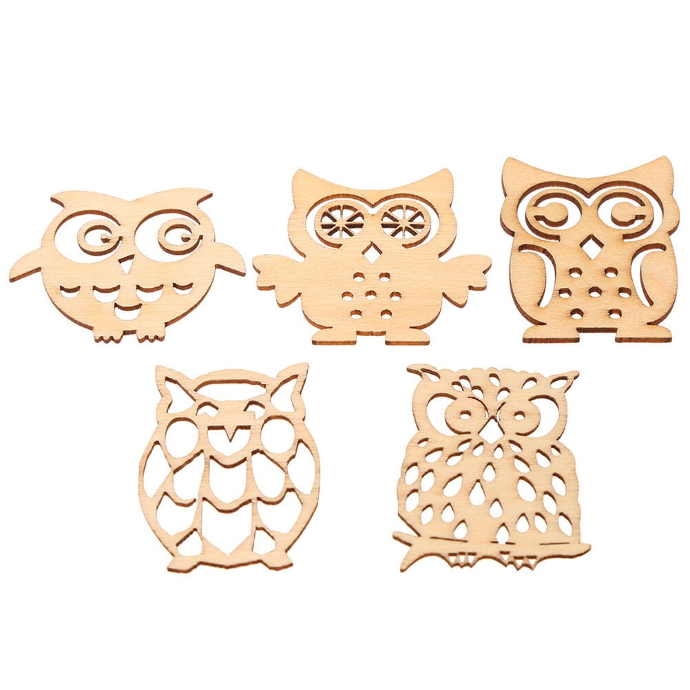 20PCS DIY Owl Wood Chips Hollow-out Wooden Owl-shaped Slices Unfinished ...