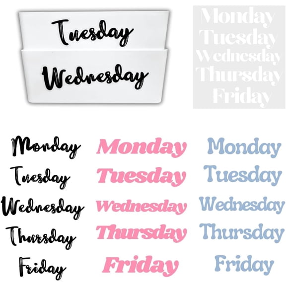20PCS Days of The Week Stickers for Drawers,Large Day Labels for Clothes Organizer No Magnet, Big Monday Through Friday Weekday Plastic Bin Planner Whiteboard Decals Teacher Classroom