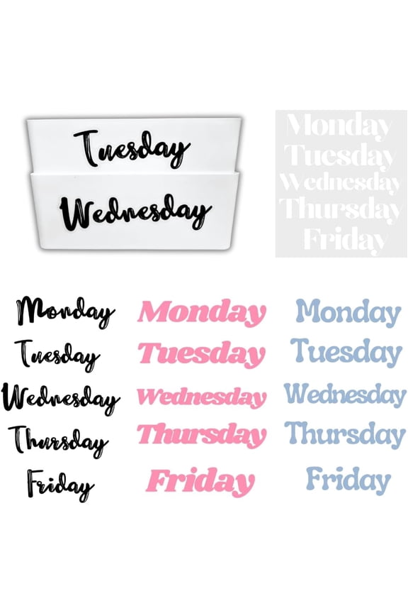 20PCS Days of The Week Stickers for Drawers,Large Day Labels for Clothes Organizer No Magnet, Big Monday Through Friday Weekday Plastic Bin Planner Whiteboard Decals Teacher Classroom