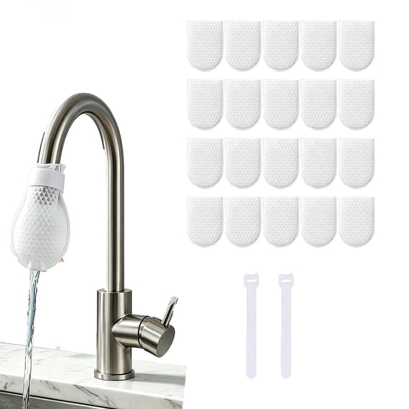 20PCS Disposable Faucet Filter Socks Anti-Splash Kitchen Sink Water Filter Mesh Bags Universal Water Sediment Capture Screen Covers with 2 Fastening Straps for Bathroom Kitchen Tap