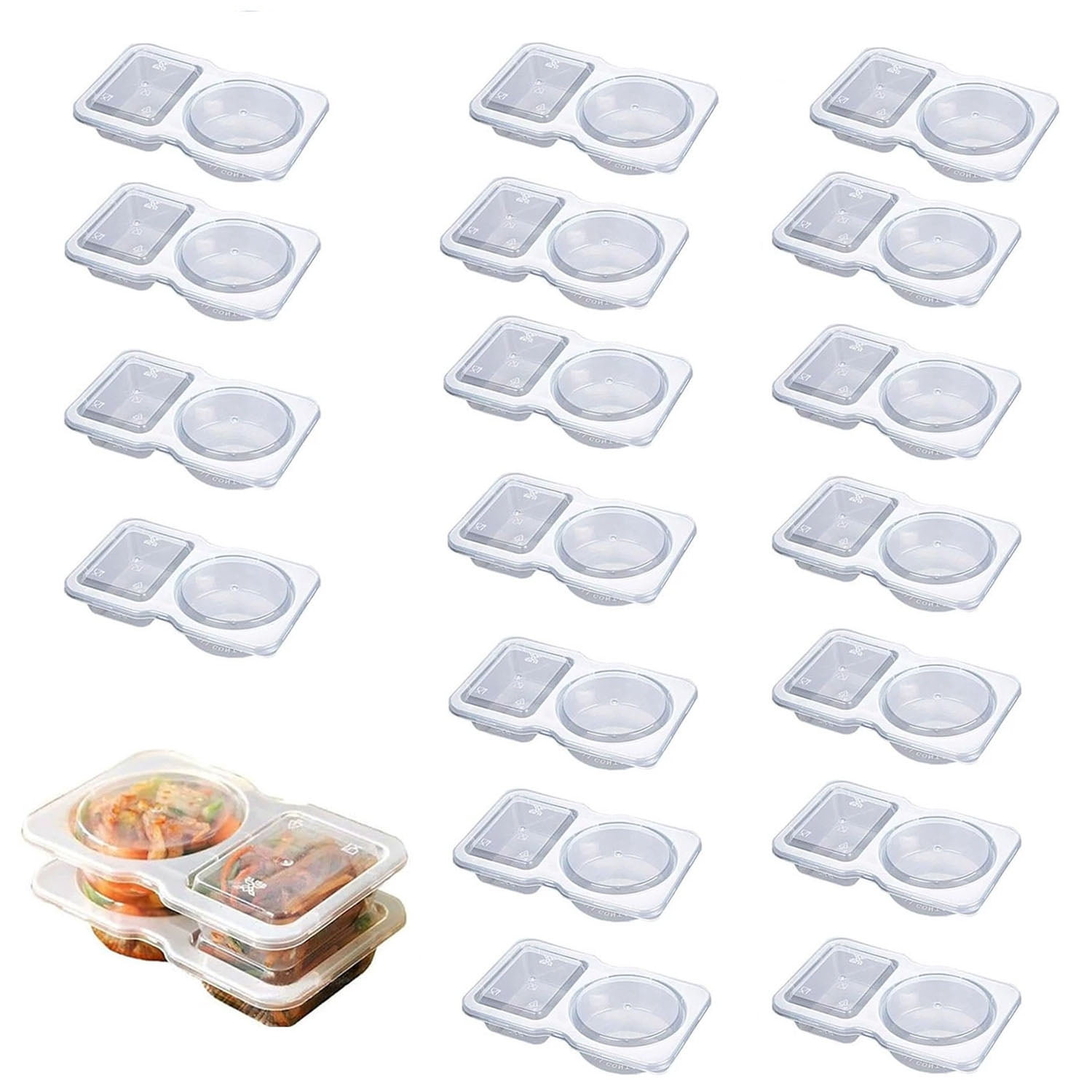 20PCS Double Compartment Condiment Containers with Lids, 2 Compartment ...