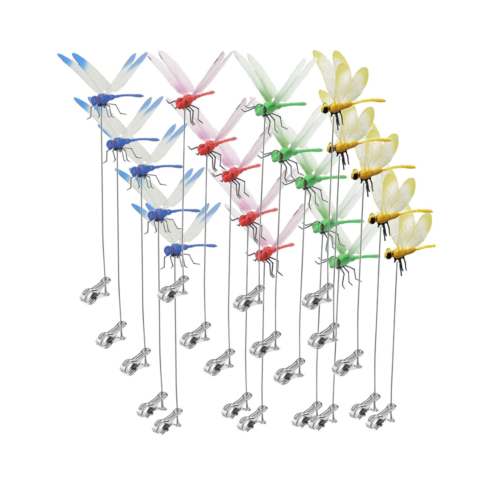 20PCS Dragonfly Clip Bug Repellent Plastic Dragonfly Hat Clips 12.2in Garden Stakes Outdoor Patio Lawn Yard Fly Deterrent Decorative Set (Blue Green Red Yellow)