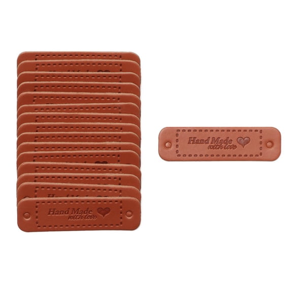 20PCS Fashion Clothing Decor Hat Bag Hand Made With Love Garment Label Leather Handmade Labels Bronzing Tags BROWN