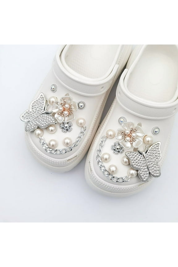 20PCS Flower Shoe Charms for Croc Clog Sandals Bracelets Accessories Decoration, Cute Designer Shoe Charms for Girls Kids Teens Adults Women Party Favor,Diamond Butterfly 20PCS