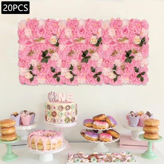 20PCS Flower Wall Backdrop - 23.62" x 15.75" x 0.79" Lifelike Panel With Pink Silk Fabric Dahlia Rose Greenery Aquatic Plants - 3D Wall Decor Set