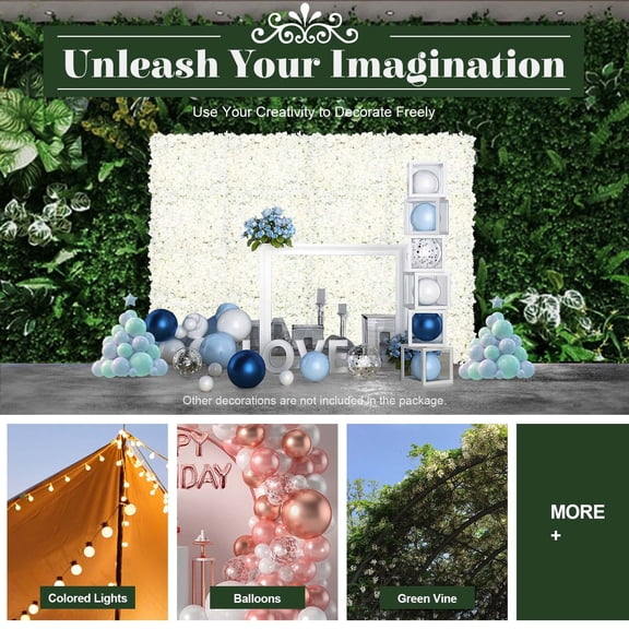 20PCS Flower Wall Panel- 23.6 X 15.74 Inches White Artificial Flower Wall Backdrop- 3D Silk Floral Wall for Photo Background,Party,Wedding Decoration