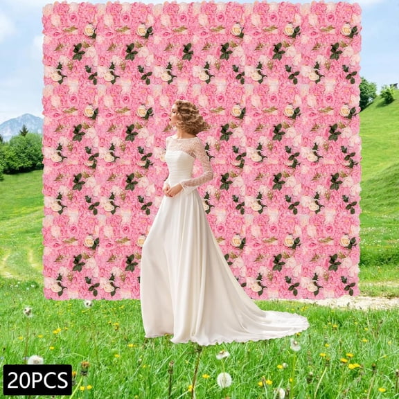 20PCS Flower Wall Panels,15 X 23 Artificial Floral Backdrop Pink Flower Wall, Realistic Wall Decoration Backdrop Rose Wall for Pink Room Decor,Weddings (Dark Pink)