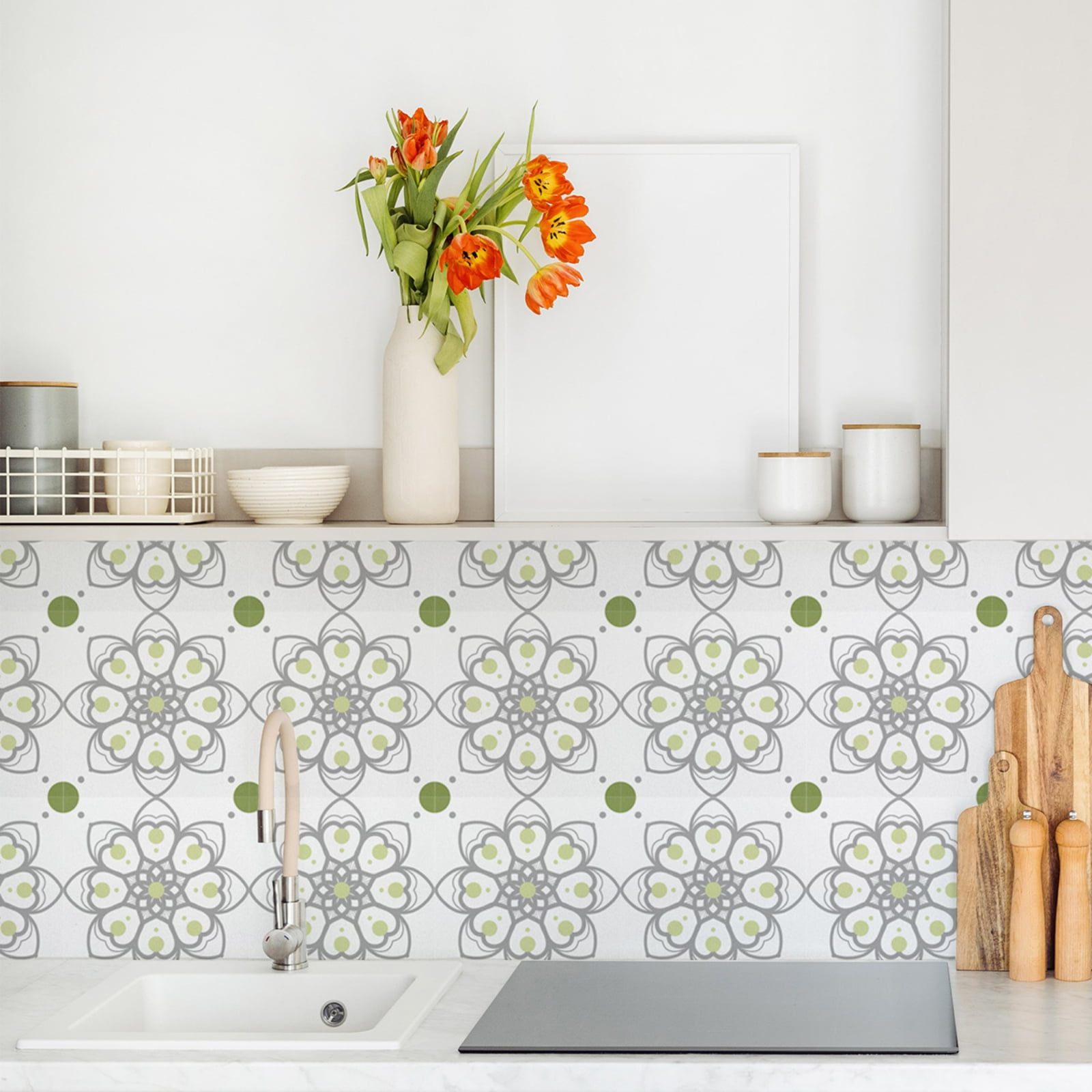 20PCS French Style Peel and Stick Tile Stickers Wall Backsplash DIY Murals Self Adhesive Removable Textured Tile Stickers For Home Kitchen Bathroom Decor, 6 x 6 inch