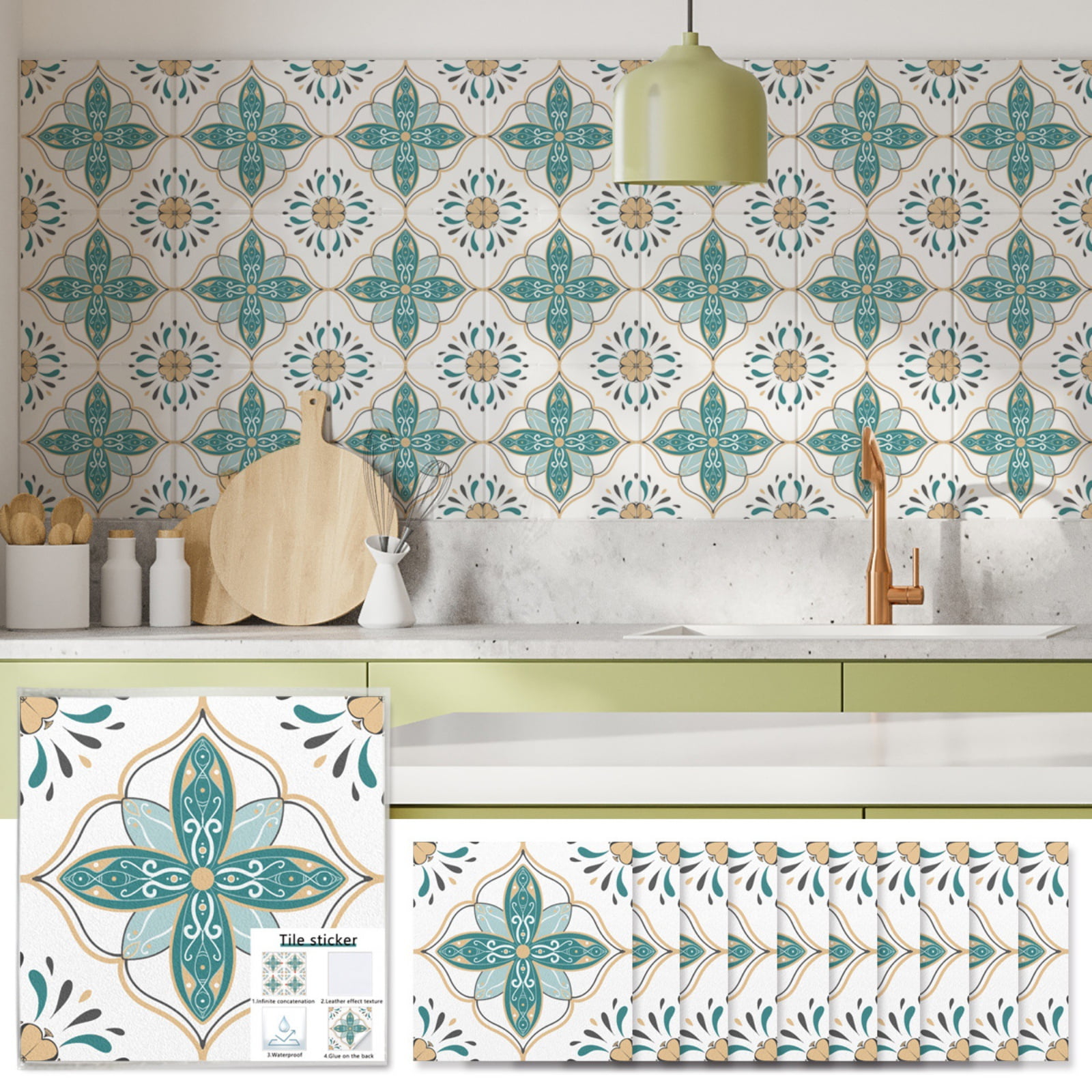 20PCS French Style Peel and Stick Tile Stickers Wall Backsplash DIY Murals Self Adhesive Removable Textured Tile Stickers For Home Kitchen Bathroom Decor, 6 x 6 inch