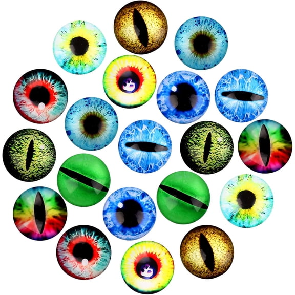 20PCS Glass Dragon Eyes 25MM/0.98INCH Large Glass Cabochon Eyes Doll Dragon Eyes Flatback Mixed Styles Evil Eyes for Clay Doll Making Craft DIY Findings Jewelry Making (10 Styles)