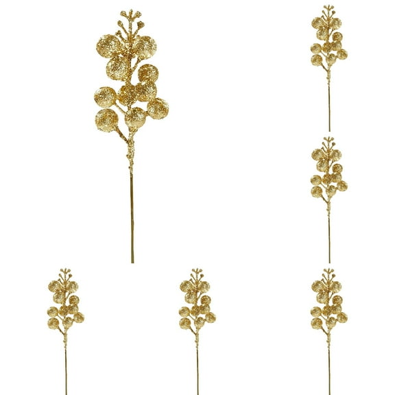 20PCS Gold Glitter Berry Picks – Artificial Golden Berries for Christmas Tree, Wedding Centerpieces & Holiday Party Decorations