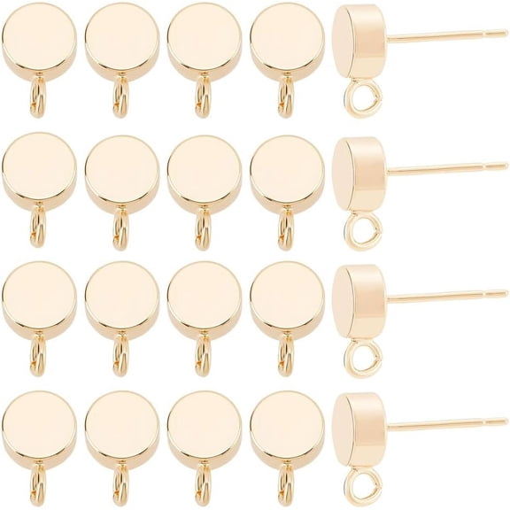 20PCS Gold Plated Stud Earrings Dot Disc Earrings with Loop and Container for Anniversaries Gifts Favors Jewelry Making Gold DIY