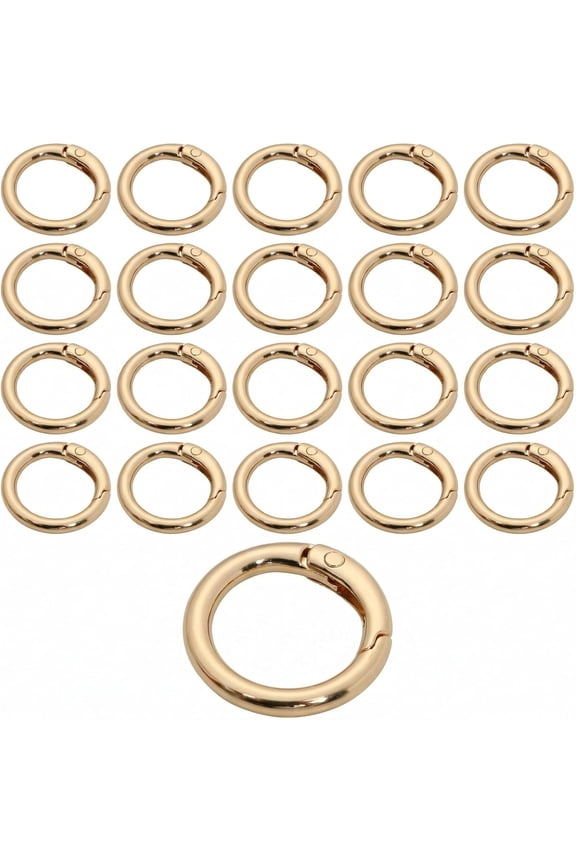 20PCS Gold Spring O Ring Clips, Snap Button Round Key Rings, Metal O-Shaped Clip Rings for Keychains, Bag Charms, Wallet Straps, Dog Tags, Lanyards & DIY Accessories, 0.79" OD
