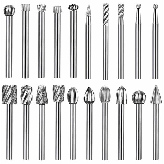 20PCS HSS Rotary Burrs for Wood Carving Burr Drill Bit Set 1/8" for Dremel Tool