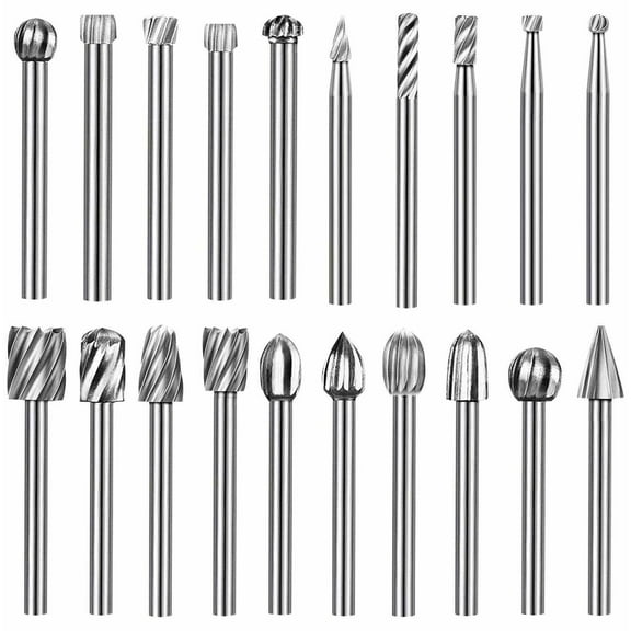 20PCS HSS Rotary Burrs for Wood Carving Burr Drill Bit Set 1/8" for Dremel Tool