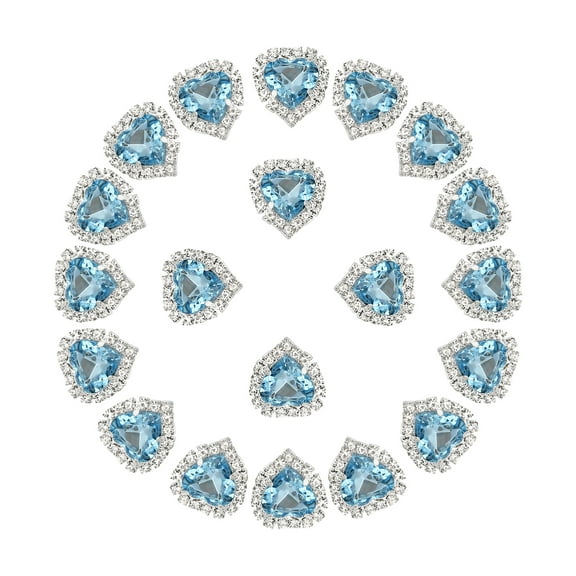 20PCS Heart Rhinestones, Sew on Heart Rhinestones Buttons Crystal Heart Nail Charm Embellishment Flatback Diamond for Sewing DIY Clothing Wedding,  Light Blue