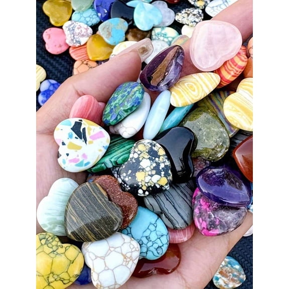 20PCS Heart-Shaped Polished Decorative Pebbles, Multicolor Gemstone-Style Stones For Garden, Meditation & Craft