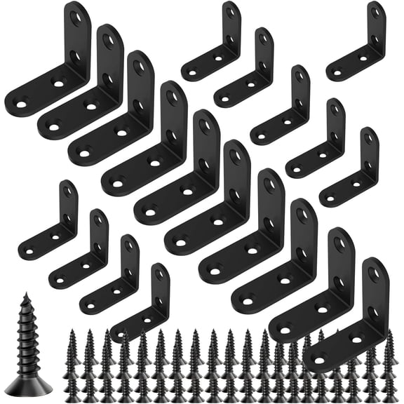 20PCS Heavy Duty 2x2 Inch Black L Brackets 0.12 Inch Thick Steel Corner Braces with 80 Screws Reinforced Angle Brackets for Wood Furniture Shelves and Cabinets