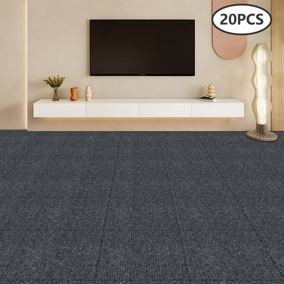 20PCS Home Square Carpet, Carpet Floor Tiles, Adsorption Type Self-Adhesive Carpet with Non-Slip Bitumen Backing for Bedroom Living Room Office Hotel,Dark Grey 19.7x19.7inch
