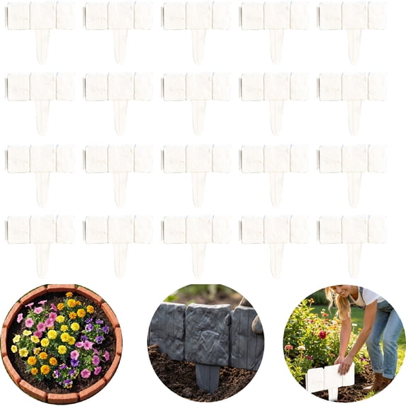 20PCS Imitation Stone Garden Fence Faux Stone Edging Interlocking Garden Edging Border Landscape Border aux Stone Garden Edging Border Stone for Outdoor Landscape Decoration