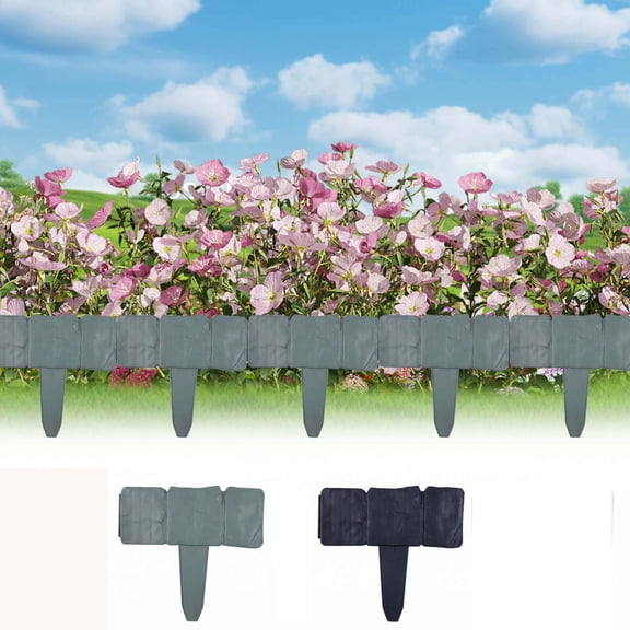 20PCS Imitation Stone Garden Fence, Plastic Landscape Edging Border Interlocking Cobbled Effect Decorative Panels for Flower Bed Lawn Pathway Yard Outdoor Grass Edge, Black