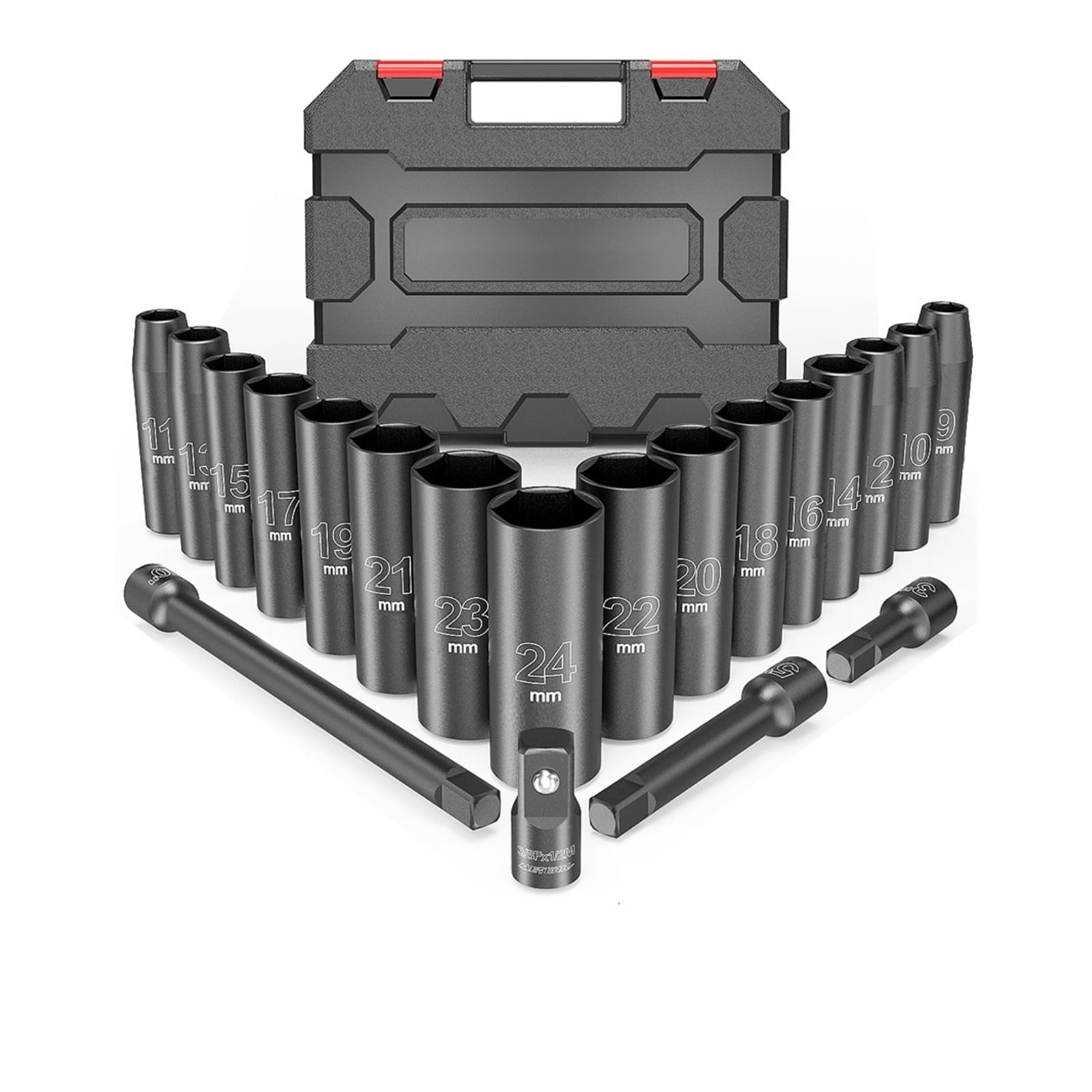 20PCS Impact Socket Set 1/2 Drive Metric For Air Pneumatic Universal Socket Metric Drive Deep Socket Wrench Repair Tools