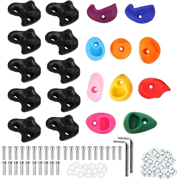 20PCS Kids Rock Wall Climbing Holds Set, Multi-Size Mixing Plastic with Mounting Hardware, DIY Indoor Outdoor Playground, Colourful