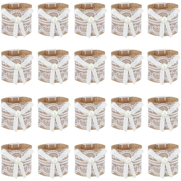 20PCS Lace Napkin Rings Burlap Napkin Holder Thanksgiving Dining Table Accessories Farmhouse Rustic Burlap Napkin Holder for Wedding Christmas Dinner Tables Decoration DIY