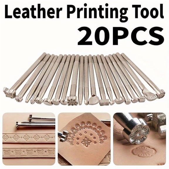 20PCS Leather Stamping Tools Kit, Faux Leather Printing Tools, Metal Stamps for Leather Crafting, Leather Punch Set for DIY Tooling, Leather Working Kit for Beginners & Professionals