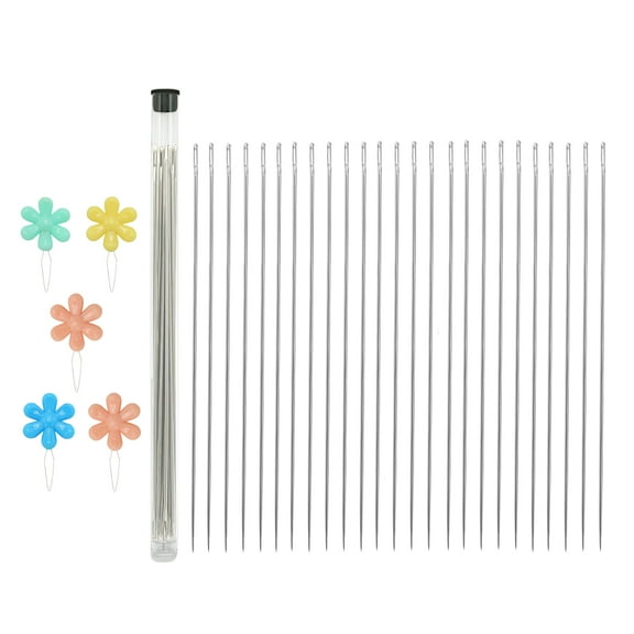 20PCS Long Sewing Needles Set Embroidery Needles Sharp Hand Sewing Doll Needles with Threaders for Quilting Weaving Darning