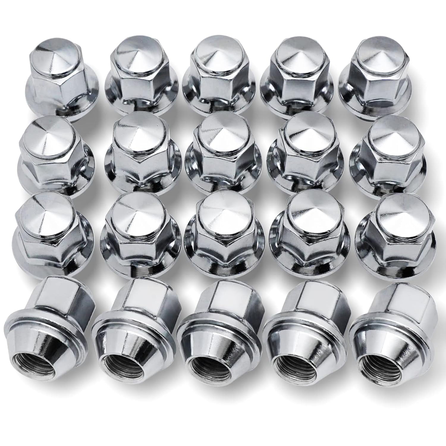 Set Of 20 Bulge Acorn Lug Nuts – 12x1.5 Thread, Chrome Finish