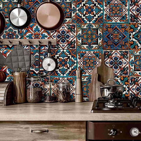 20PCS Mandala Tile Stickers 6"x6" Peel and Stick,Removable Moroccan Wallpaper Wall Tile Decals Decor for Kitchen Bathroom Laundry Stair Fireplace Art Decor Tiles