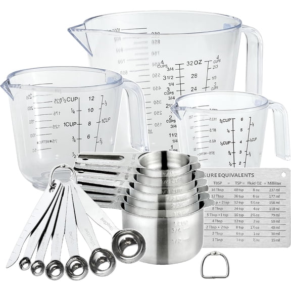 20PCS Measuring Cups and Spoons Set, Stainless Steel Nesting Kitchen Cooking Baking Measuring Set for Dry and Liquid Ingredients