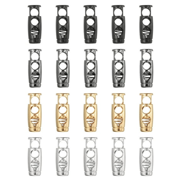 20PCS Metal Cord Locks for Drawstrings, Spring Cord Lock Toggles Stopper Clamp 2 Holes Adjustable Slider End Fastener for Paracord Outdoor Bag Shoes Backpack, 4 Color