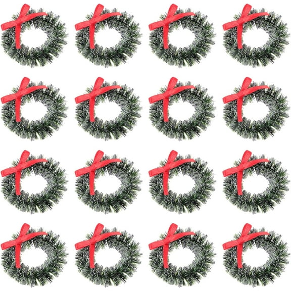20PCS Mini Christmas Wreath Artificial Christmas Napkin Rings Frost Sisal Christmas Tree Wreaths Xmas Tree Hanging Card Making
