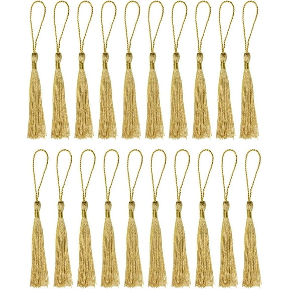 20PCS Mini Silky Bookmark Tassels , Soft Flossy Handmade Tassels with Cord Loop for DIY Jewelry Making, Keychains, Earrings, Gift Tags, Sewing Crafts , Light Gold for Graduation, Souvenirs & Gifts