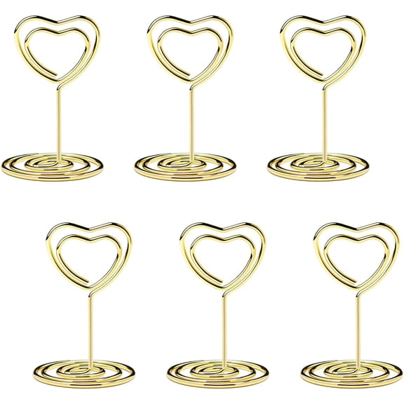 20PCS Mini Table Number Holders, Heart Shaped Place Card Holder, Premium Photo Holders for Tables, Table Sign Holders Card Stands Menu Clips for Wedding Valentine's Day Table Decor, Gold