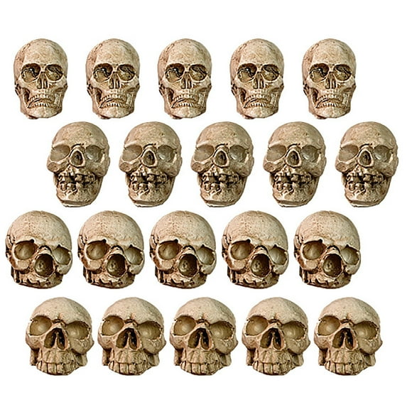 20PCS Miniature Skeleton Heads Bulk Set - Realistic Halloween Skull Figurines for Vase Fillers, Table Decor, DIY Haunted House Projects, Party Prank Props, and Gothic Home Decoration