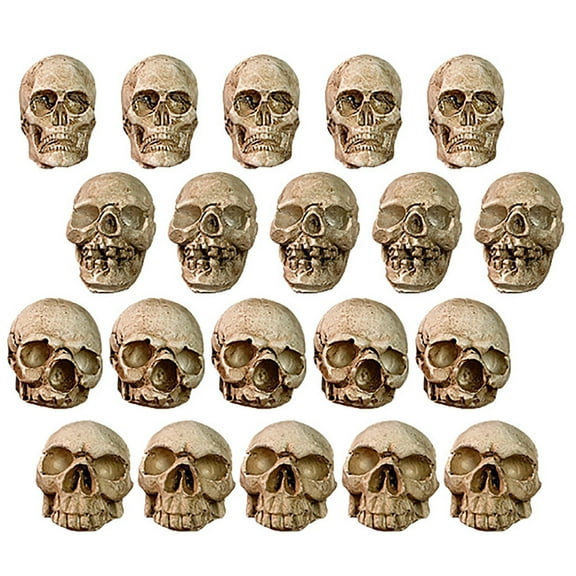 20PCS Miniature Skeleton Heads Bulk Set - Realistic Halloween Skull Figurines for Vase Fillers, Table Decor, DIY Haunted House Projects, Party Prank Props, and Gothic Home Decoration
