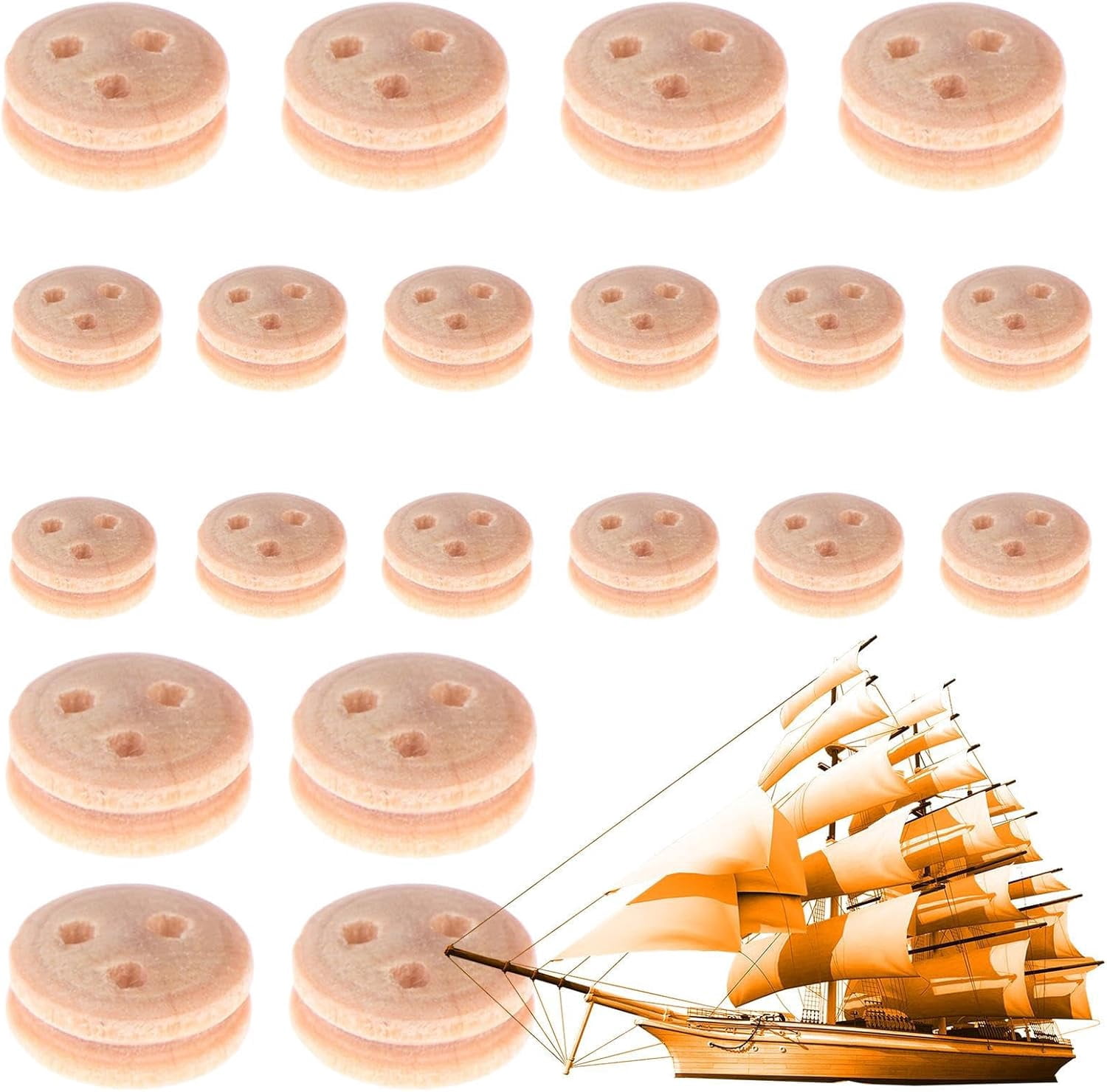 20PCS Model Ship Pulley - Wooden Rigging Block, Accessory, Functional ...
