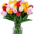 thumbnail image 1 of 20PCS Multicolor Tulips Artificial Flowers Faux Tulip Stems Real Feel PU Tulips for Easter Spring Wreath Wedding Bouquet Centerpiece Floral Arrangement Cemetery Table Décor 13" Tall, 1 of 7