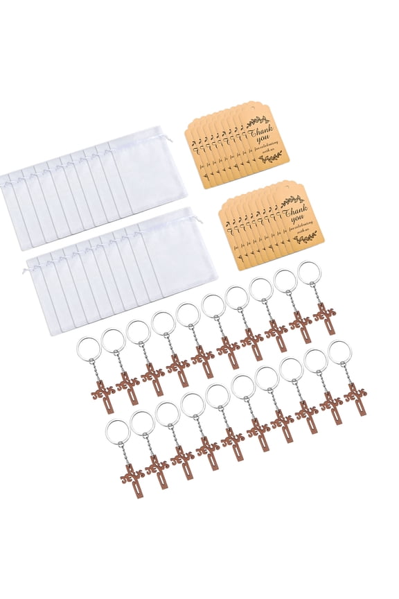 20PCS Natural Crucifix Keychains Religious Favor for Ceremonies Artistic Craft