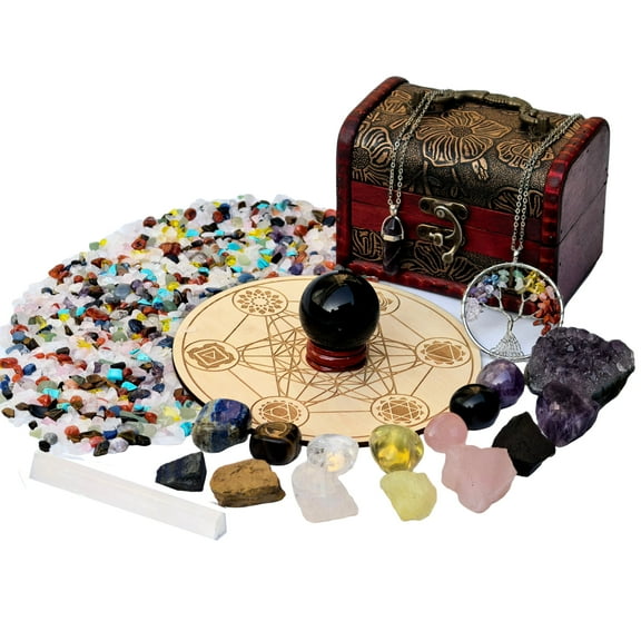 20PCS Natural Crystals and Healing Stones Set, Christmas Gifts for Women, Chakra Stones, Ball Crystals Set,Amethyst Cluster Sphere Pyramid Selenite Birthday Gifts for Women