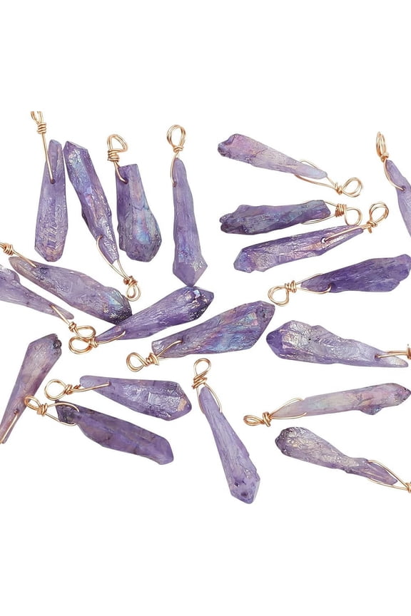 20PCS Natural Quartz Crystal Stone Pendants Charms Healing Pendants Rough Stone Pendant Copper Wire ring Stones for Necklace Jewelry