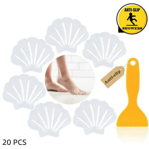 20PCS Non Slip Bathtub Stickers,Sea Shell Shaped Anti Non Slip Stickers with 1 Scraper Room, Clear PEVA Bathtub Stickers for Bathtub, Bathroom, Kitchen, Stairs Steps (Clear)