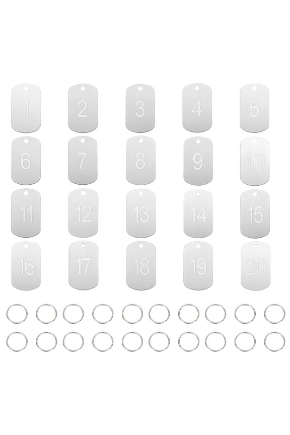 20PCS Number Tags 1-20, Number Key Tags Aluminum Numbered Keychain Metal Rectangle with Key Rings for Organizer Field Sales Hangers Clothes Labels ID, Green
