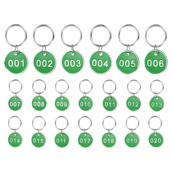 20PCS Number Tags 1-20, Number Key Tags Aluminum Numbered Tags Metal Key Tags Keychain with Key Rings for Organizer Field Sales Hangers Clothes Labels ID Tag, Green