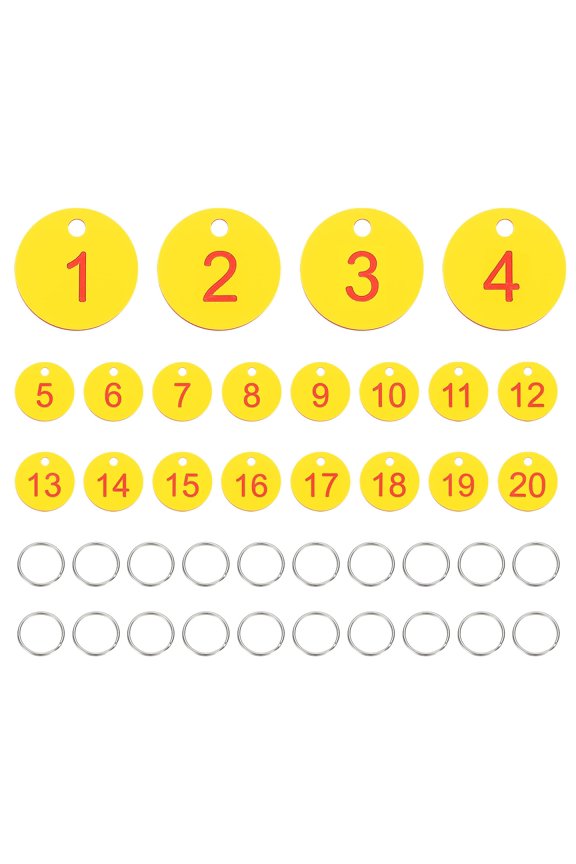 20PCS Number Tags 1-20, Number Key Tags Plastic Numbered Keychain with Key Rings for Organizer Field Sales Hangers Clothes Labels ID, White